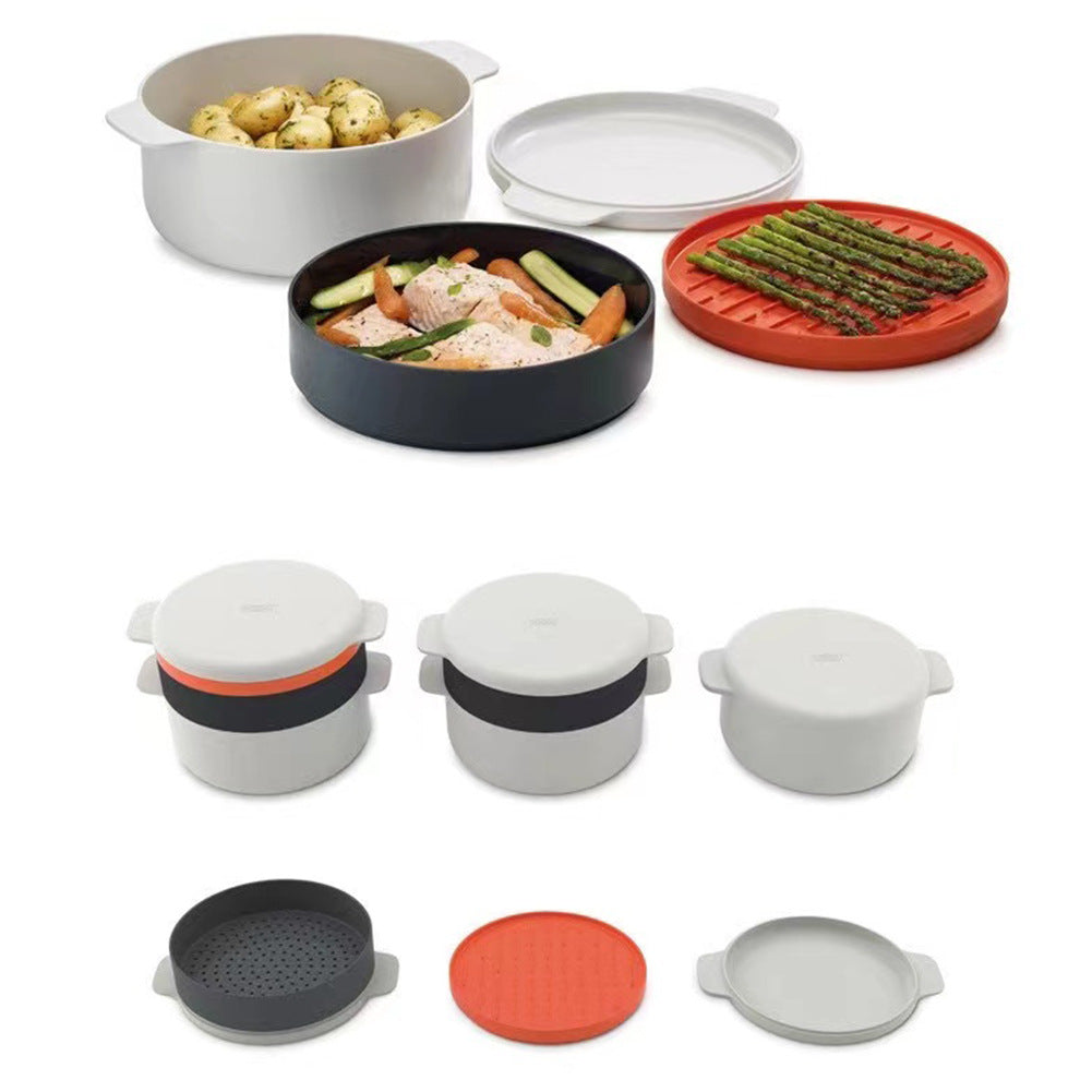 Microwave Steamer Container – Plastic Food Steaming Box for Vegetables & Rice