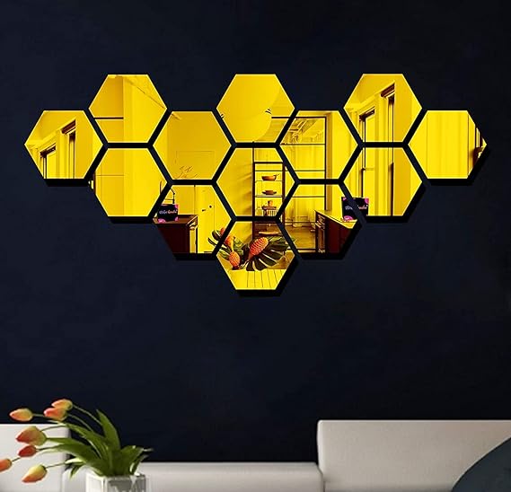 Hexagon Mirror Wall Decals 13Pcs – 3D Acrylic DIY Home Decoration