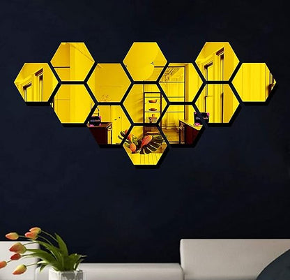 Hexagon Mirror Wall Decals 13Pcs – 3D Acrylic DIY Home Decoration